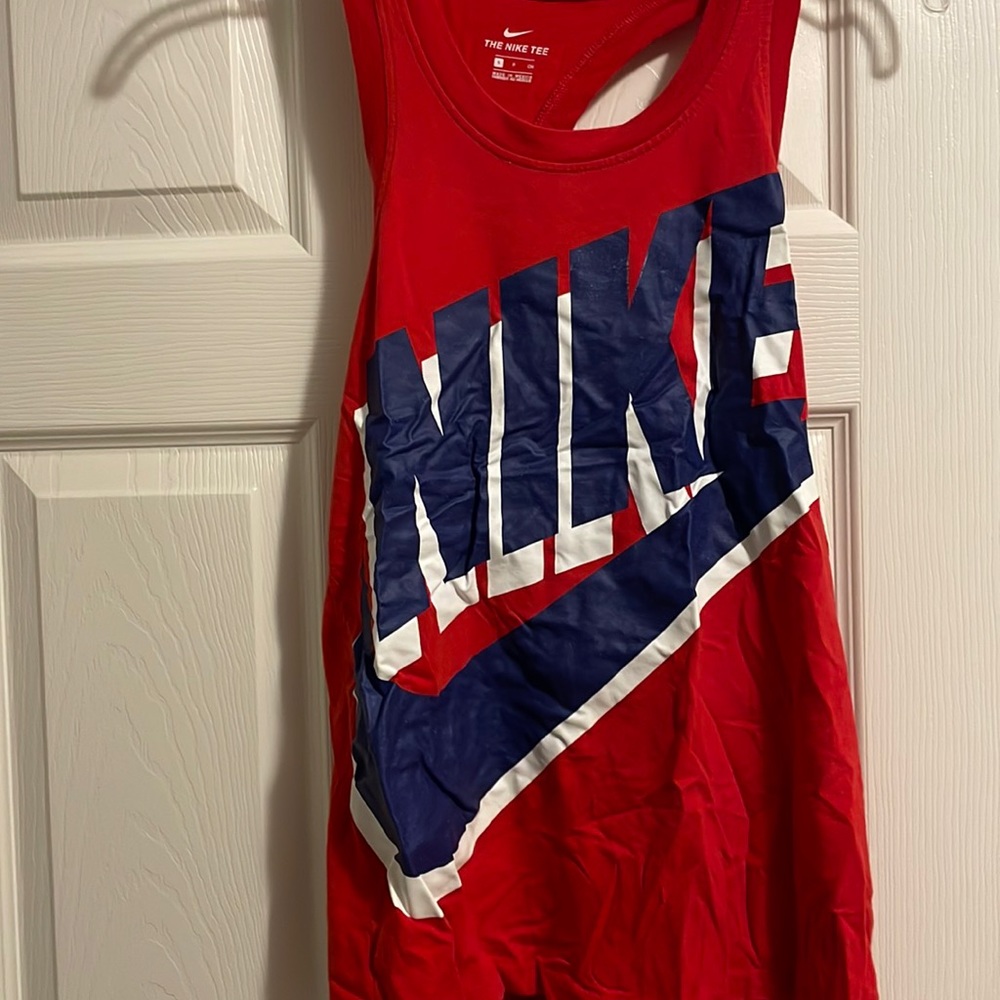 Red, white, and blue Nike top